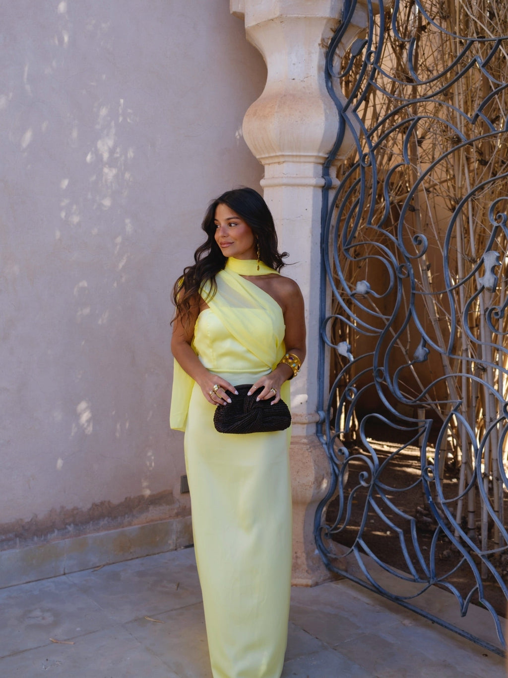 Vestido largo de línea fluida, Amarillo, vista 11