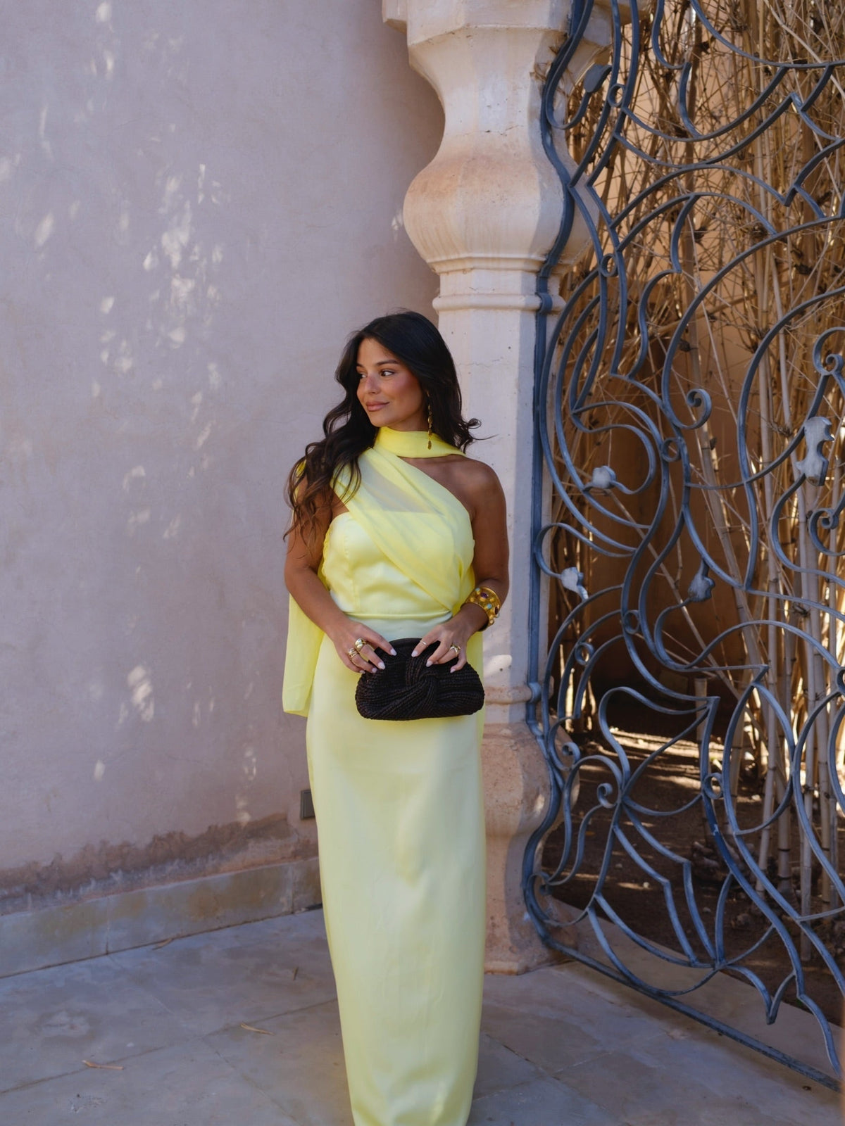 Vestido largo de línea fluida, Amarillo, vista 11
