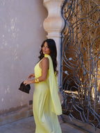 Vestido largo de línea fluida, Amarillo, vista 12