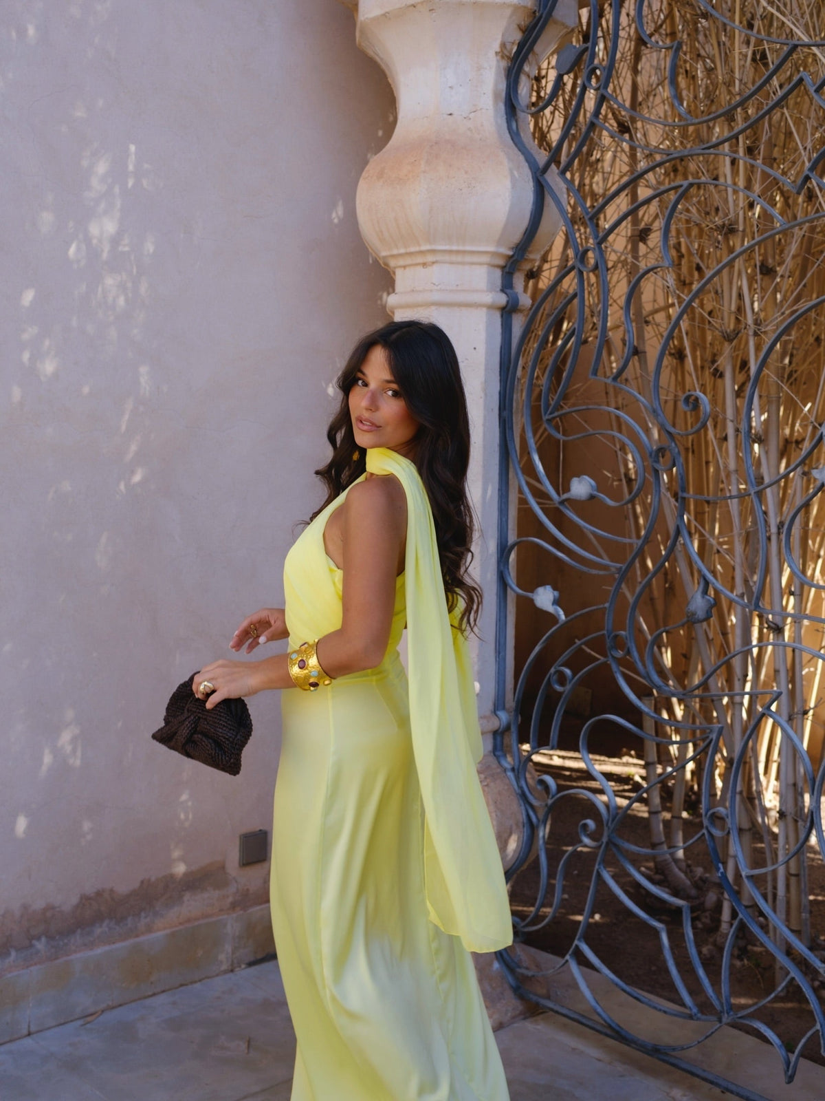 Vestido largo de línea fluida, Amarillo, vista 12