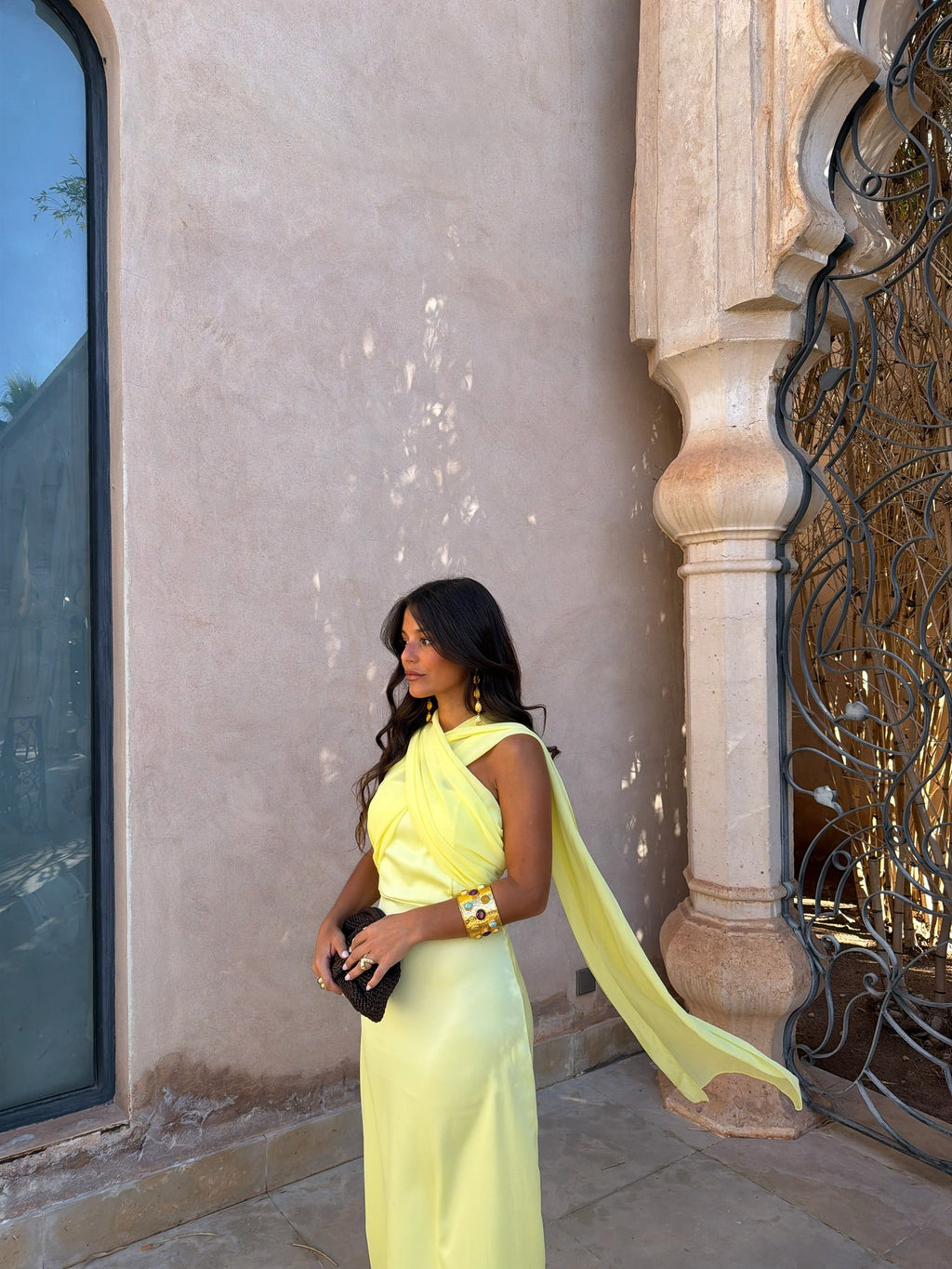Vestido largo de línea fluida, Amarillo, segunda vista