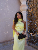 Vestido largo de línea fluida, Amarillo, tercera vista