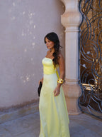 Vestido largo de línea fluida, Amarillo, cuarta vista