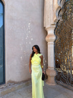 Vestido largo de línea fluida, Amarillo, sexta vista