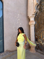 Vestido largo de línea fluida, Amarillo, séptima vista