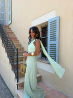 Vestido largo de línea fluida, Verde menta, segunda vista