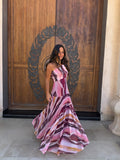 Vestido largo de tul estampado, Morado, vista frontal