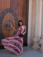 Vestido largo de tul estampado, Morado, sexta vista