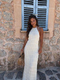 Vestido largo de verano, color blanco, vista frontal
