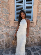 Vestido largo de verano, color blanco, vista frontal