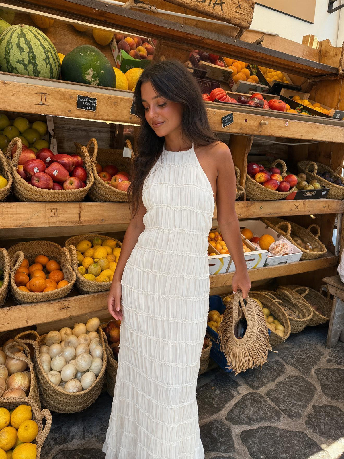 Vestido largo de verano, color blanco, tercera vista