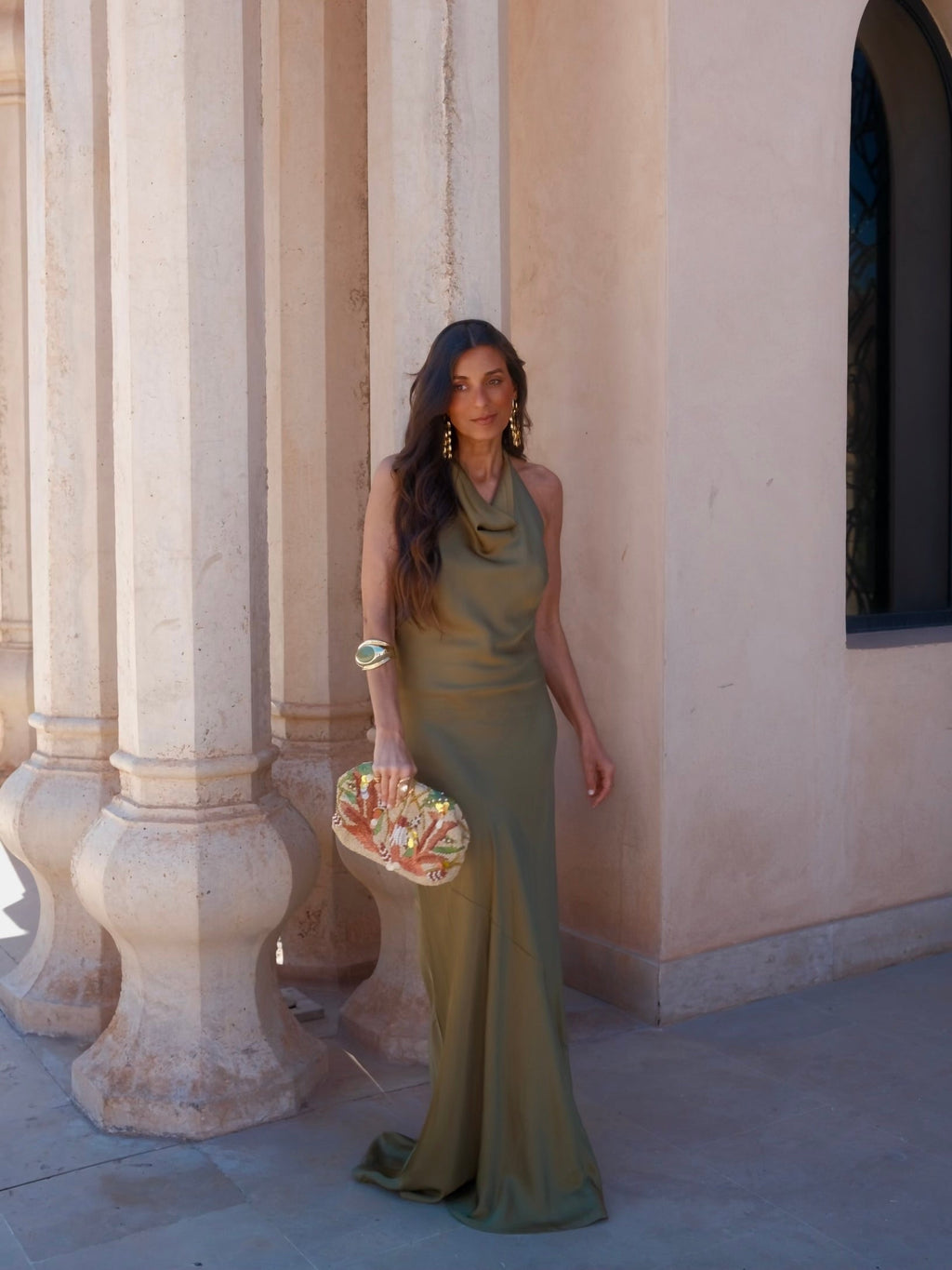 Vestido largo de viscosa, Verde, vista frontal