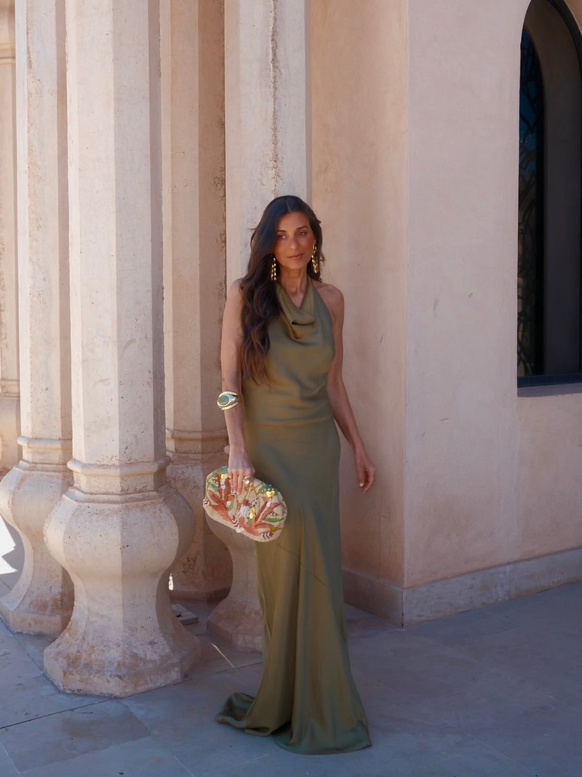 Vestido largo de viscosa, Verde, vista frontal