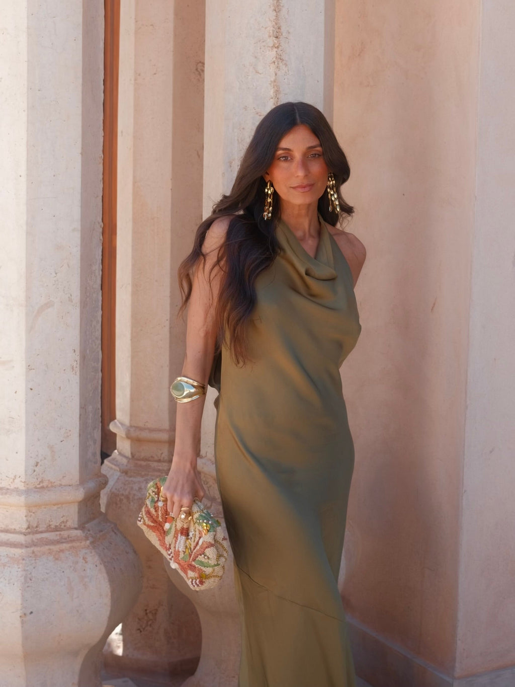 Vestido largo de viscosa, Verde, tercera vista