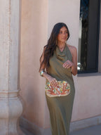 Vestido largo de viscosa, Verde, quinta vista