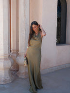 Vestido largo de viscosa, Verde, séptima vista