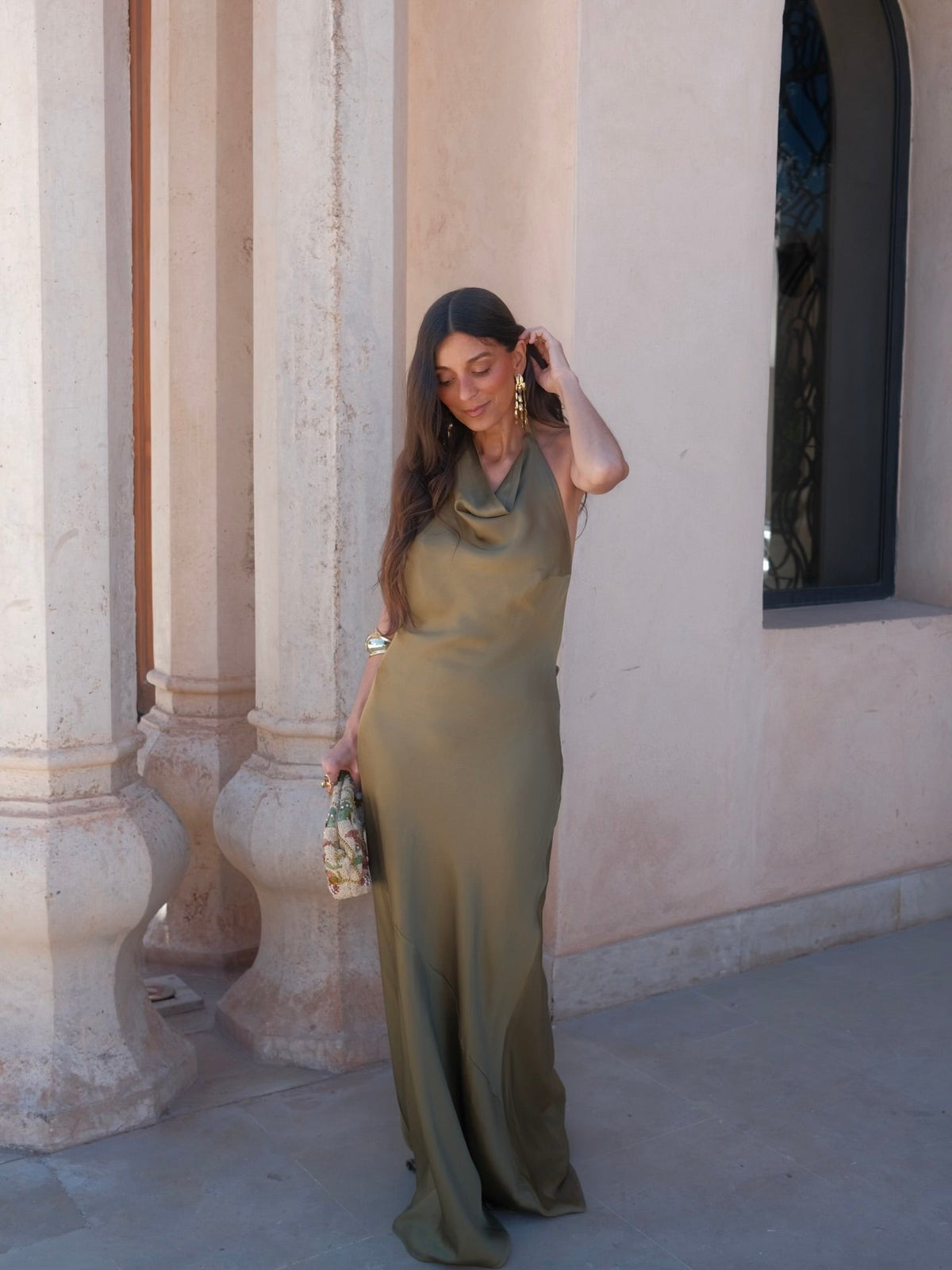 Vestido largo de viscosa, Verde, séptima vista