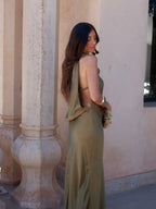 Vestido largo de viscosa, Verde, novena vista