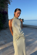 Mara | vestido largo dorado