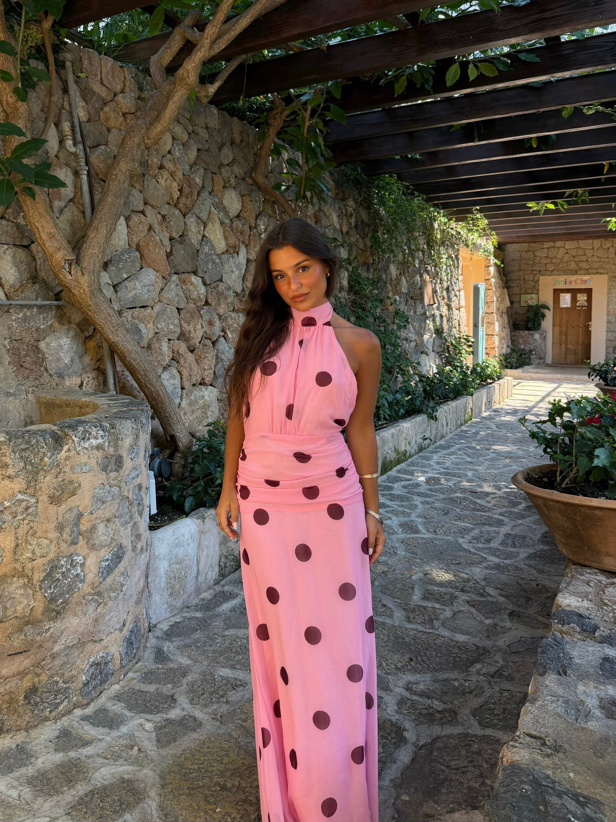 Vestido largo entallado, Rosa, vista frontal