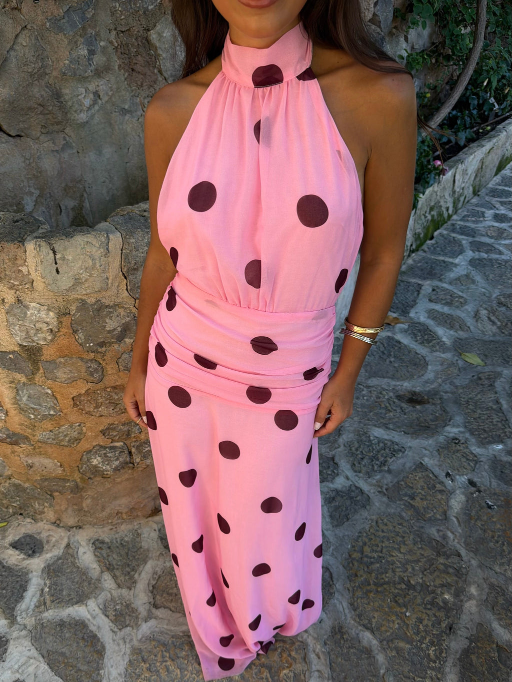 Vestido largo entallado, Rosa, segunda vista