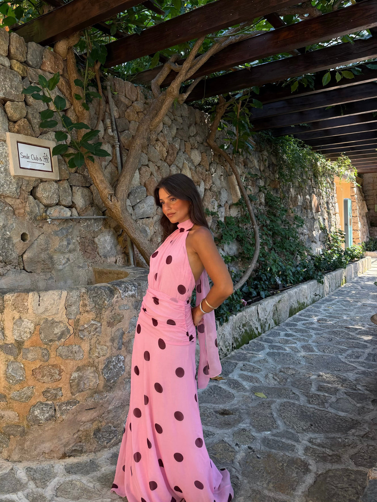 Vestido largo entallado, Rosa, cuarta vista