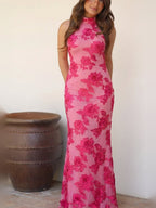 Vestido largo estampado de corte amplio, sexta vista