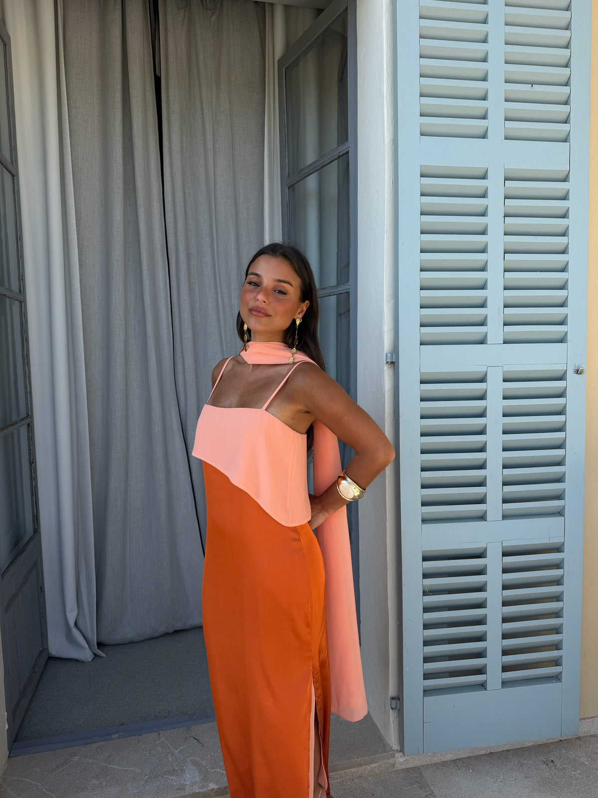 Vestido largo estampado, Naranja, segunda vista