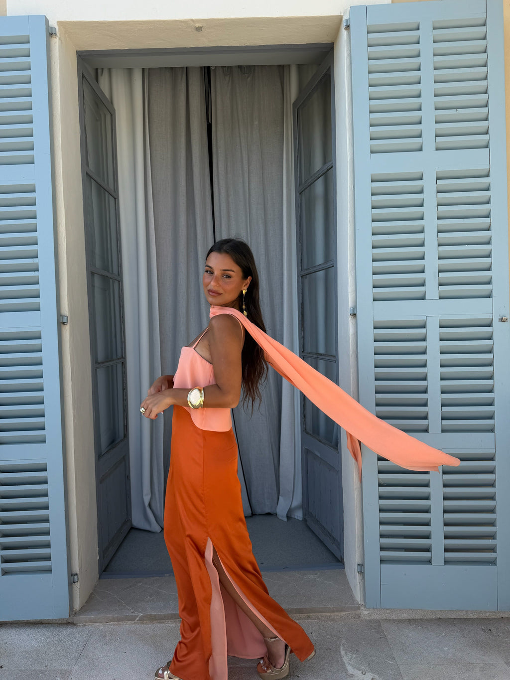 Vestido largo estampado, Naranja, tercera vista