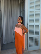 Vestido largo estampado, Naranja, cuarta vista