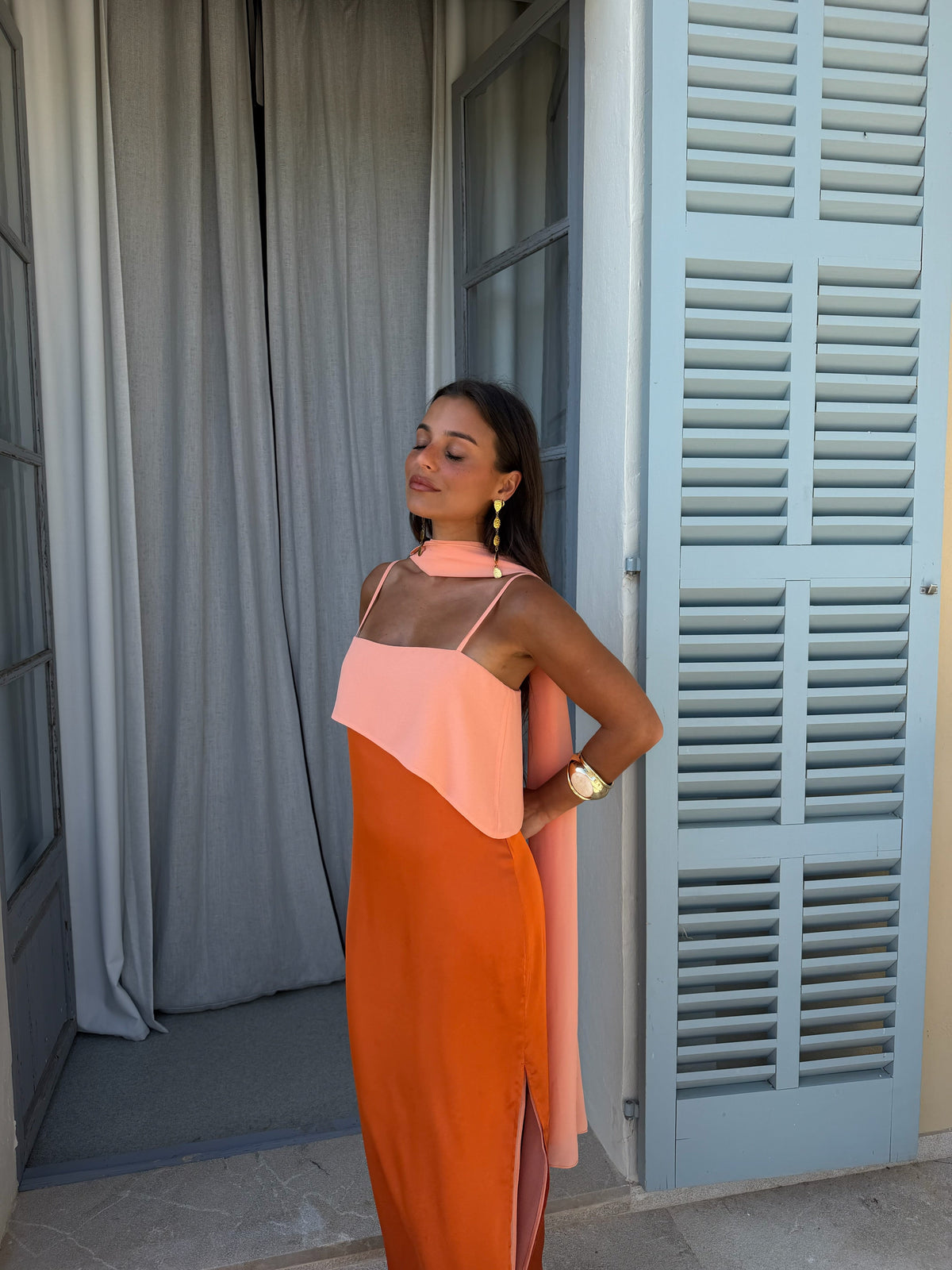 Vestido largo estampado, Naranja, cuarta vista