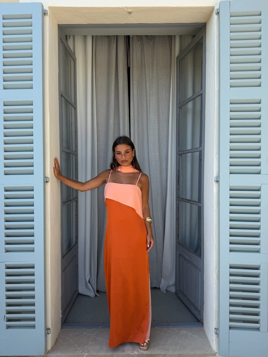 Vestido largo estampado, Naranja, quinta vista