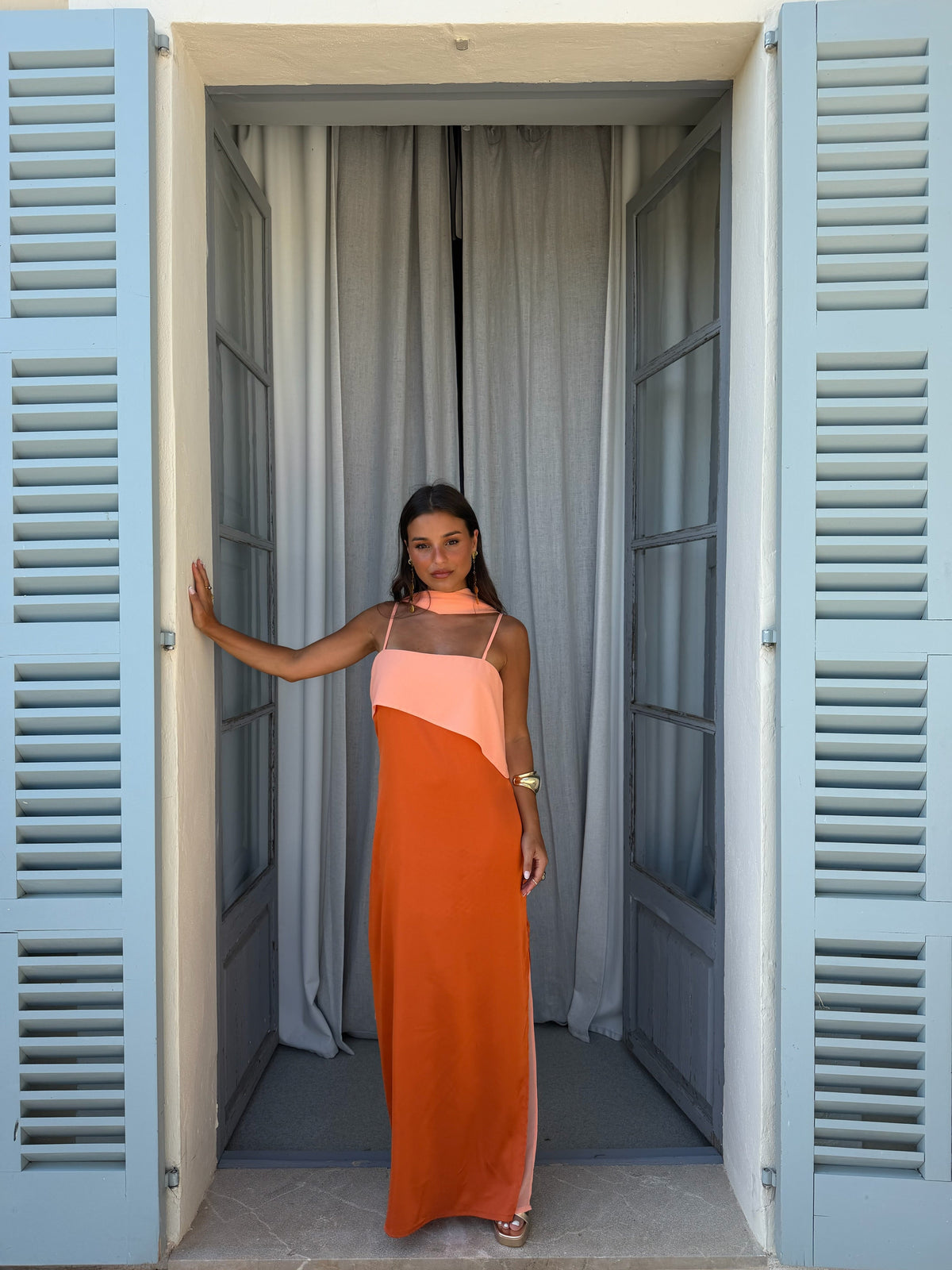 Vestido largo estampado, Naranja, quinta vista
