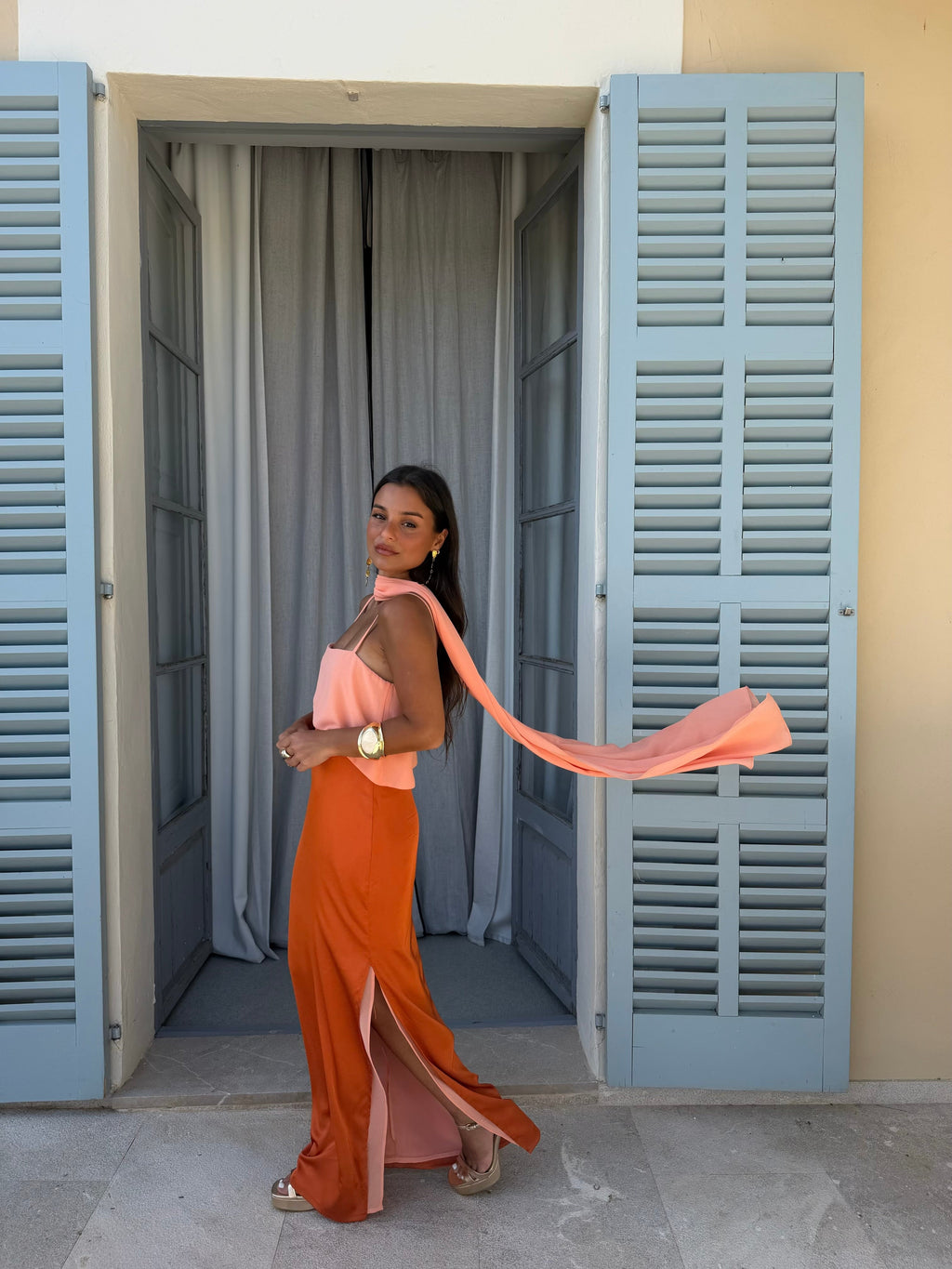 Vestido largo estampado, Naranja, sexta vista