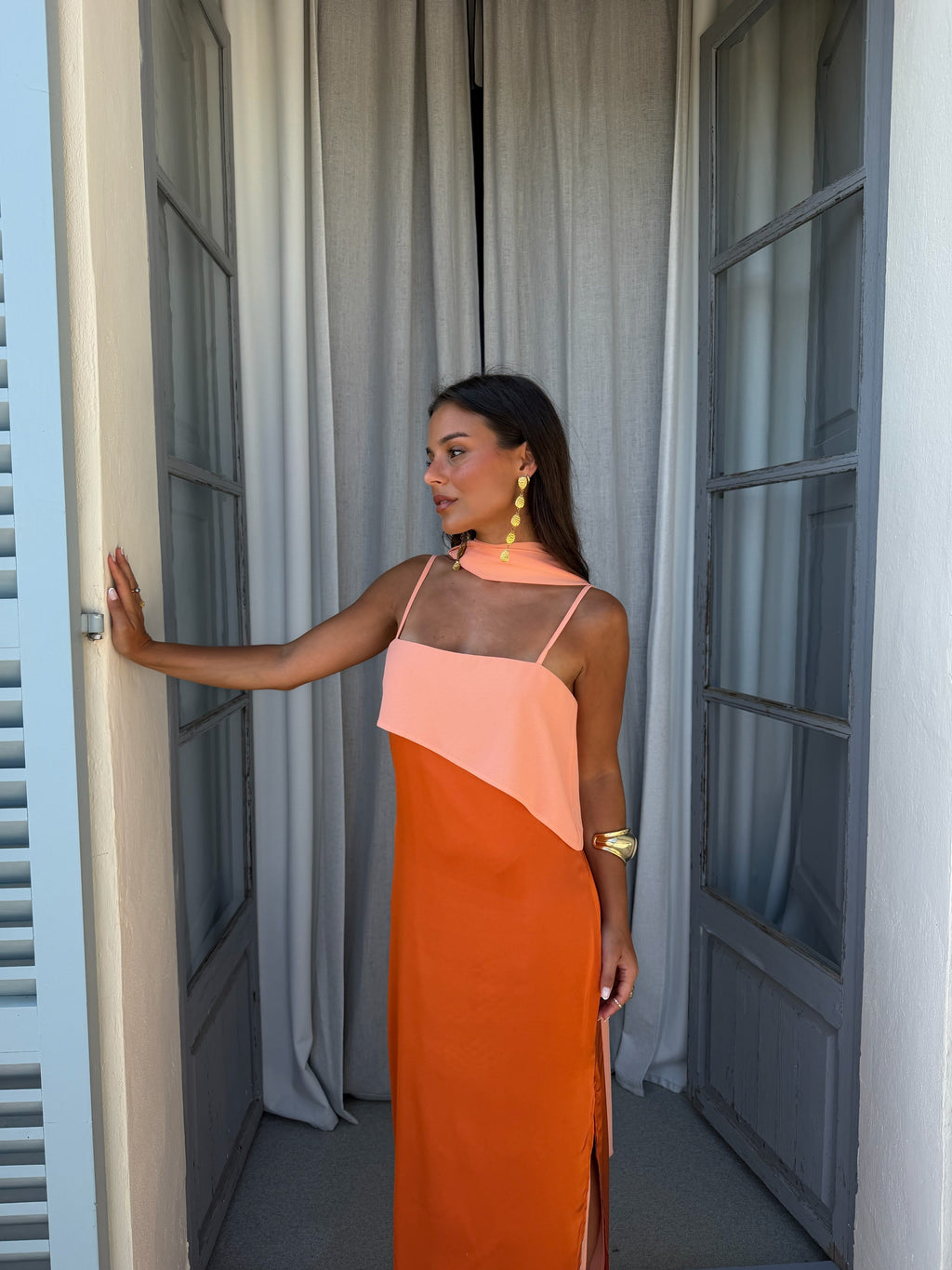 Vestido largo estampado, Naranja, octava vista