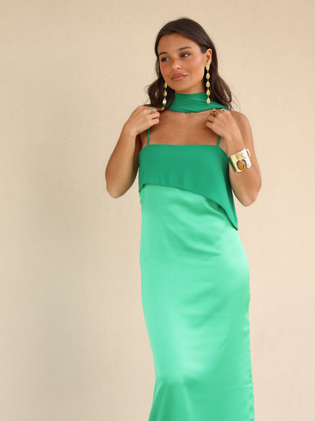 Vestido largo estampado, Verde, tercera vista
