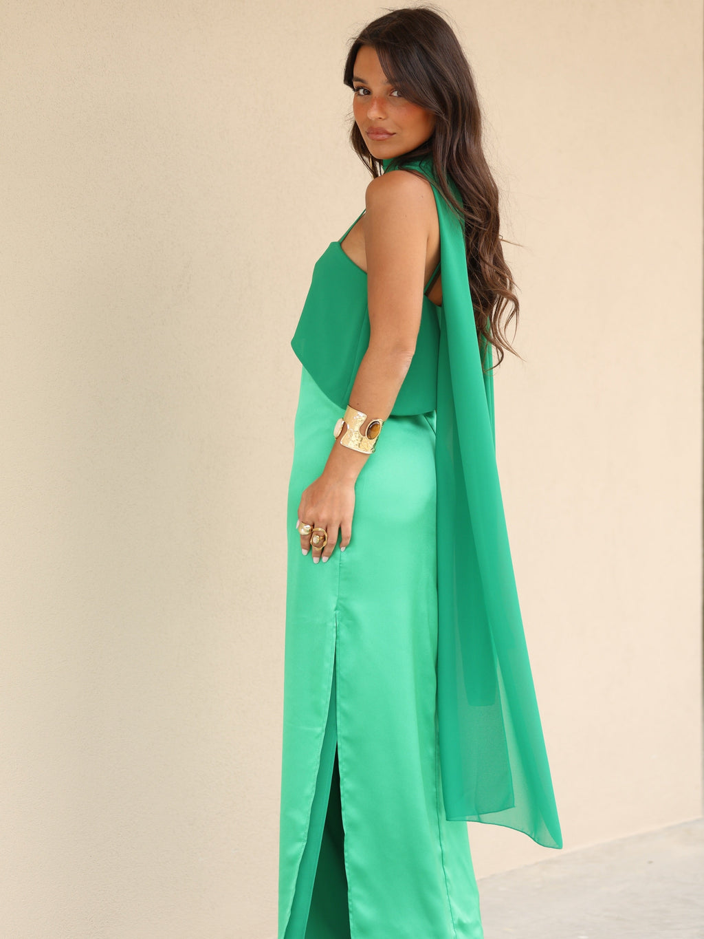 Vestido largo estampado, Verde, cuarta vista