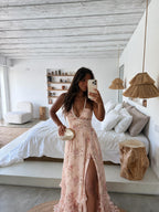 Vestido largo halter con abertura, vista frontal (2)