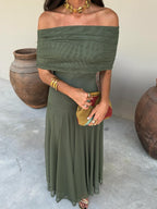 Vestido largo plisado de tul en tono verde (3)