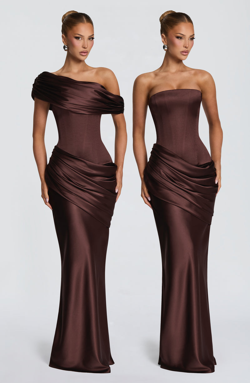 Ella | vestido maxi bustier satén