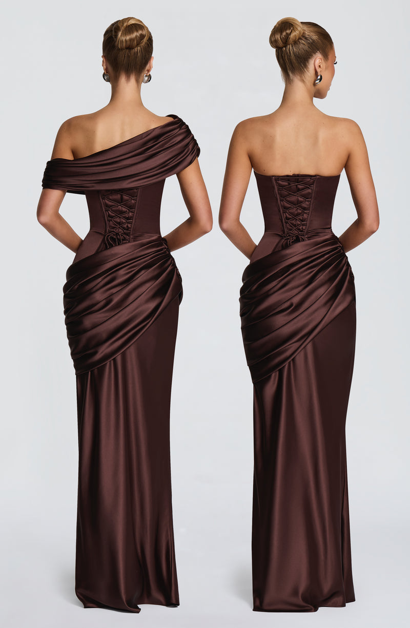 Ella | vestido maxi bustier satén