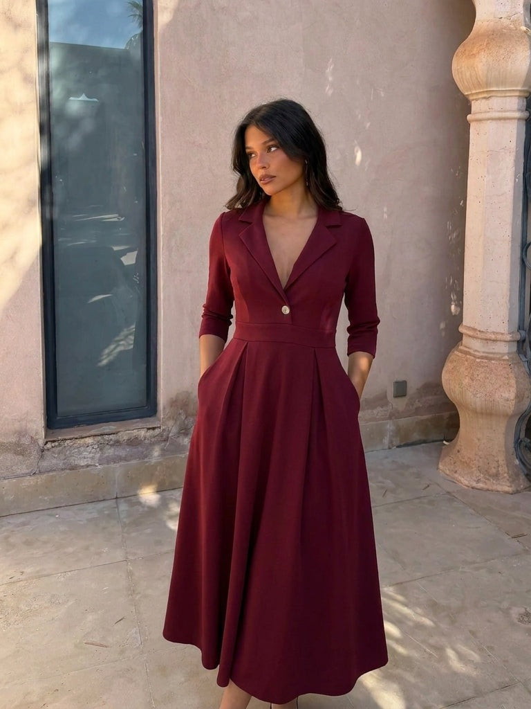 Vestido midi acampanado con cintura marcada, quinta vista