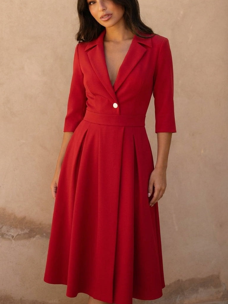 Vestido midi acampanado con cintura marcada, tercera vista