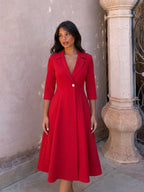 Vestido midi acampanado con cintura marcada, cuarta vista