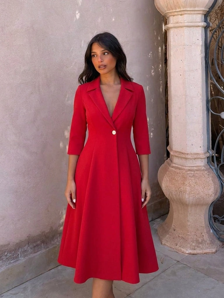 Vestido midi acampanado con cintura marcada, cuarta vista