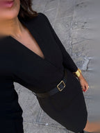 Vestido midi con cinturón y manga larga, cuarta vista