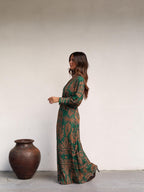 Vestido midi con estampado divertido, color verde, segunda vista