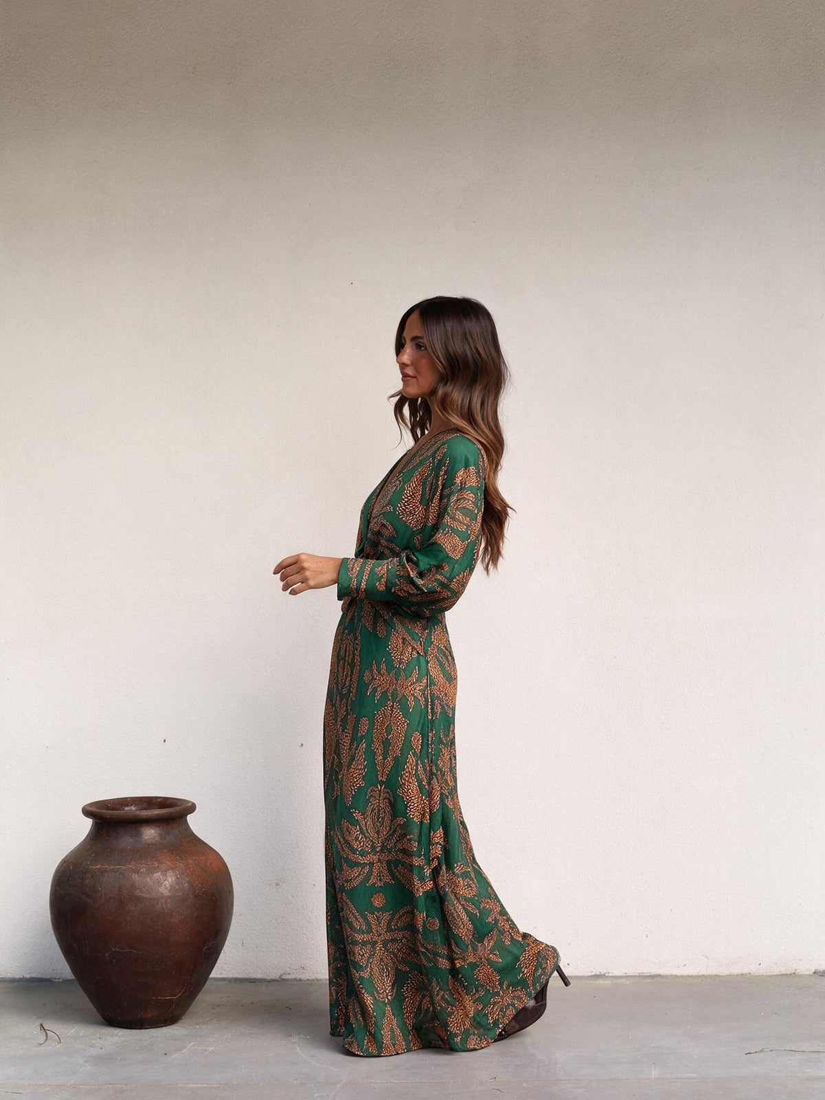 Vestido midi con estampado divertido, color verde, segunda vista