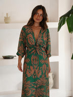 Vestido midi con estampado divertido, color verde, tercera vista