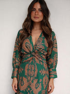 Vestido midi con estampado divertido, color verde, cuarta vista